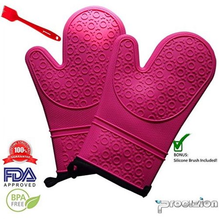 Silicone Mitts 1 Pair in Red Includes Silicone Brush in Pink