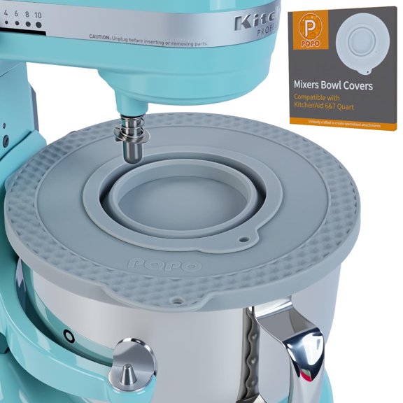 Silicone Mixer Bowl Cover Compatible with KitchenAid 6-7 Quart Bowl-Lift Stand Mixers, Airtight Food Grade Lid with Collapsible Small Bowl, Splash Guard, Dustproof, Reusable, Dishwasher Safe(Grey)