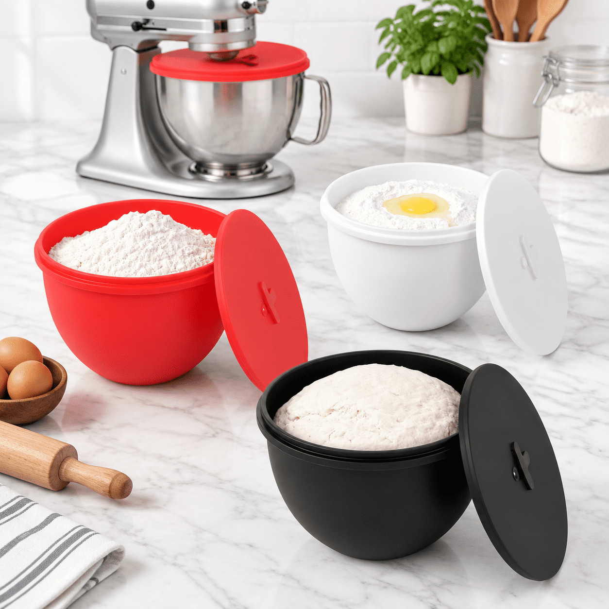 Silicone Mixing Bowl Liners with Lid, 4.5 QT, 3 Count, Food-Grade for ...