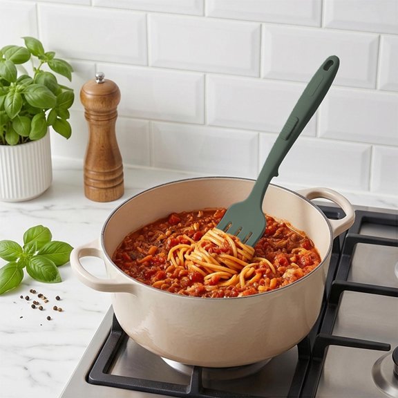 Silicone Mixing Fork, Heat Resistant Long Handle Potato Masher and Egg Whisk, Nonstick Pan Kitchen Utensil for Cooking and Baking