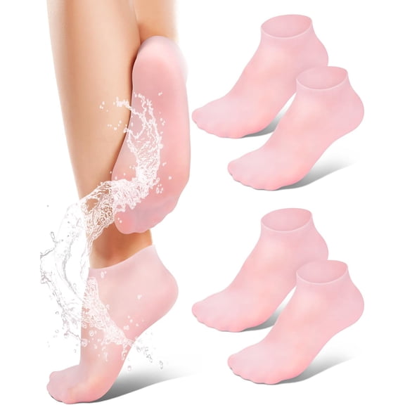 Silicone Moisturizing Socks for Women Dry Cracked Feet, Soft Gel Rubber Socks, Women Foot Care Spa Pedicure Silicone Socks for Cracked Heel and Softening Rough Skin, Calluses (2 Pairs)