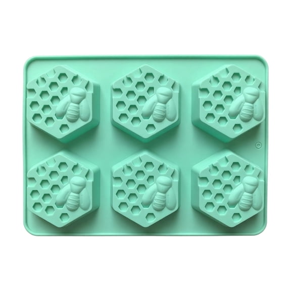 Silicone Mold 6 Cavity Bee Honeycomb Shape For Soap Chocolate Candy Cake Baking Green 1 Pack