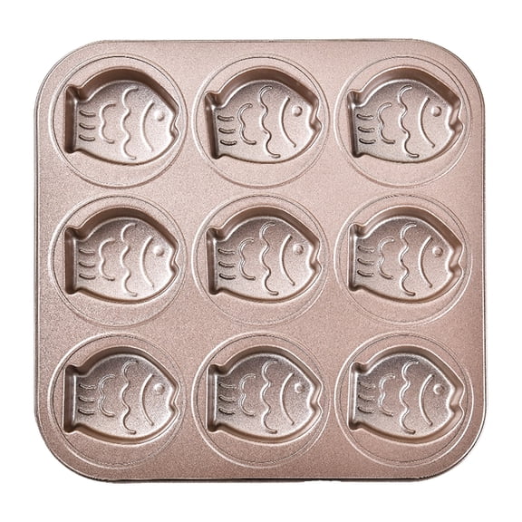 Silicone Mold 9 Grid Rose Gold Metal Bakeware Single Cake Pan, Uniform Warm Distribution Pastry Tray, Non-Stick Kitchen Gadget for Animal Muffin Weekend Dessert Batch Making
