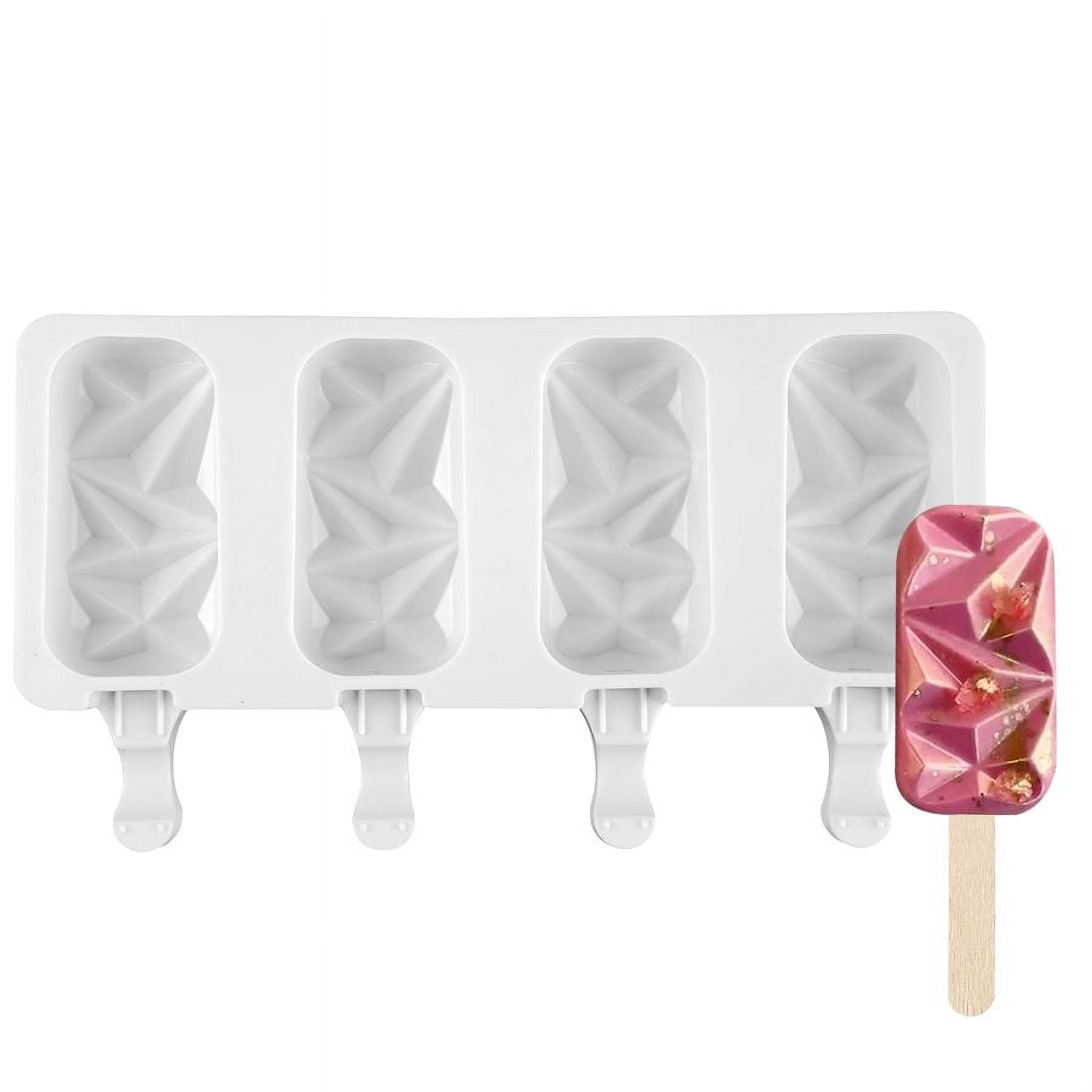 Zubebe 8 Pcs Silicone Ice Cream Mold 4 Cavity Ice Lolly Mold Reusable  Diamond and Cakesicle shaped Cakesicles Mold with 200 Pcs of Wooden Sticks  for