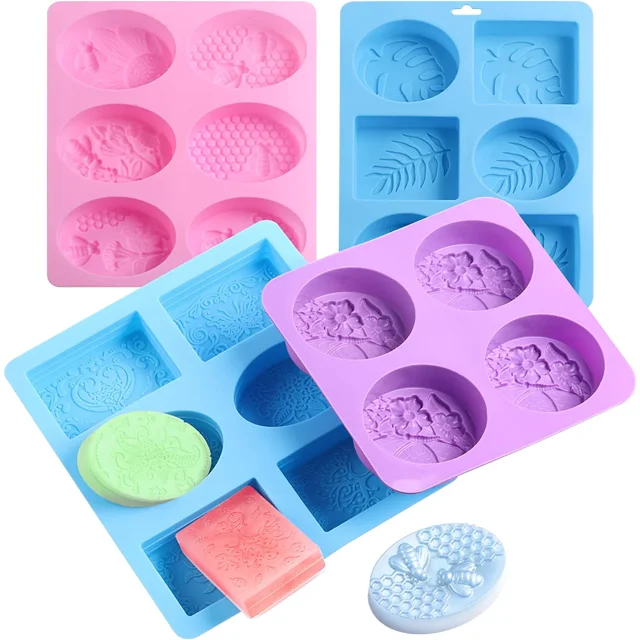 Silicone Molds 4 Pack for Soap Making, Rectangle Oval Ellipse Flower