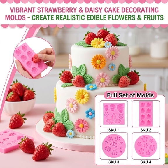 Silicone Molds for Chocolate, 3D Raspberry Daisy Five-Petal Flower Shapes, Home Bakers and Cake Decorators Use for Fondant Cake Toppers, Diy Handmade Gift for Baking Lovers, Grade