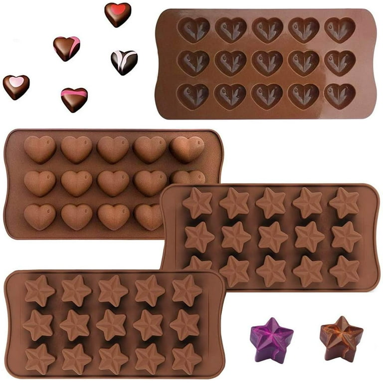 Silicone Molds For Chocolates 15 Cavity Heart Star Shaped Chocolate Mold  Flexible Mold For Hard Or Gummy Candy 4 Piece 