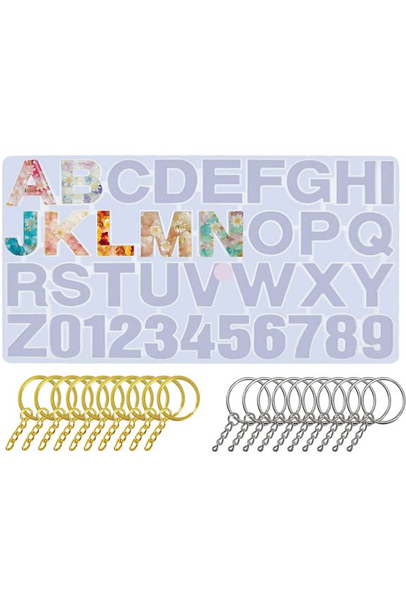 Silicone Molds for Resin, Alphabet Molds Kit, Number and Letters Molds with Keychain Making Supplies for Resin Casting, DIY Letter Keychain, Jewelry Making