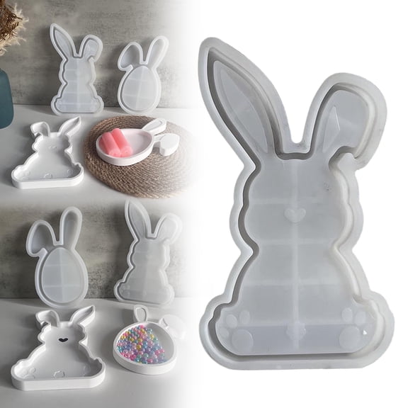 Silicone Moulds Casting Moulds Easter Easter Bunny Resin Mould Silicone Epoxy Resin Casting Mould Jewellery Holder Mould Tray Moulds For Crafts A Silicone rabbit tray