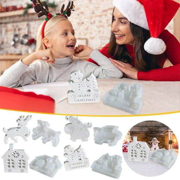 Silicone Moulds for Christmas Crafts,3D Casting Molds Set, Santa Snowman Tree Ornament DIY Baking Cookie Cake Decorating Tools, Reusable Food Grade Flexible Mould Kit, Holiday Gift Making Supplies