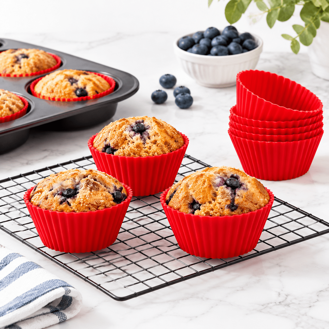 Silicone Muffin Cups Regular Size Set of 12 Food-grade Oven Safe ...