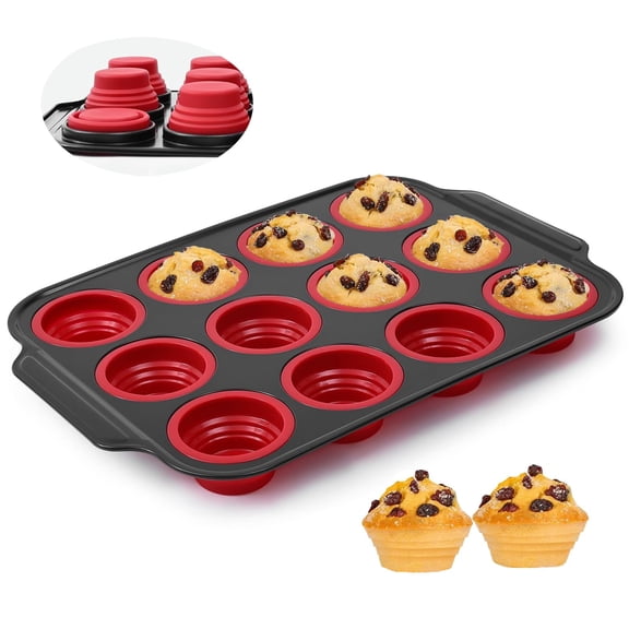 Silicone Muffin Pan, 12 Cup Non-Stick Silicone Muffin Pan For Baking, Food Grade Cupcake Pan For Oven, Microwave, Dishwasher Safe, BPA Free Silicone Baking Mold For Muffins, Cupcakes, Egg Muffins