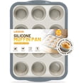 thumbnail image 1 of Silicone Muffin Pan, 12 Cups Non-Stick Cupcake Pan, BPA-Free Muffin Tin, Oven-Safe 450 °F, Reinforced Steel Frame, Easy-Grab Handles, Quick-Release Baking Molds for Standard & Mini Treats(Gray), 1 of 6