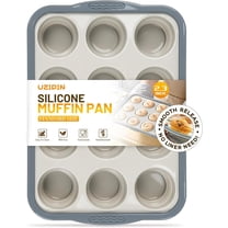 Silicone Muffin Pan, 12 Cups Non-Stick Cupcake Pan, BPA-Free Muffin Tin, Oven-Safe 450 °F, Reinforced Steel Frame, Easy-Grab Handles, Quick-Release Baking Molds for Standard & Mini Treats(Gray)