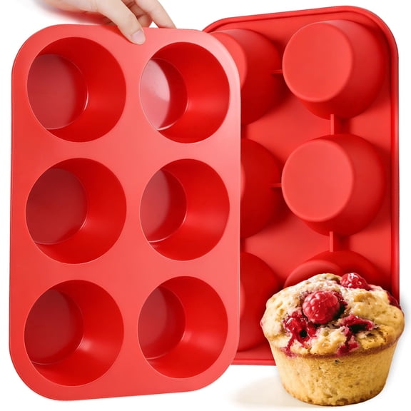 Silicone Muffin Pan 2pcs: 6-Cup Jumbo 3.5 Inch Texas Large Cupcake Nonstick Molds