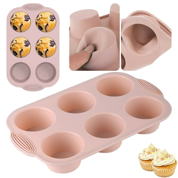 Silicone Muffin Pan – 6-Cup Round Baking Mold, Nordic Pink, Non-Stick, BPA-Free, Oven & Microwave Safe, Perfect for Muffins, Cupcakes, Brownies, 1PC