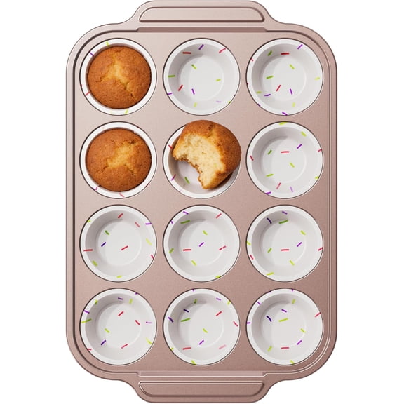 Silicone Muffin Pan for Baking with Metal Frame, 12 Cup Regular Size Cupcake Pan, Nonstick Food Grade Silicone Muffin Tin for Baking, Easy Release Egg Bite Molds, BPA Free