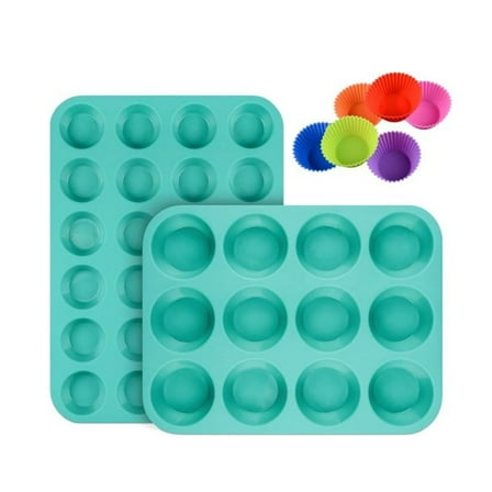 Silicone Muffin Pan Cupcake Pan Set - Mini 24 cups and Regular 12cups Muffin Tin, Nonstick Food Grade Molds with 12 Pcs.
