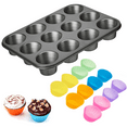 Silicone Muffin Pan Set 12 Cup Tin, Nonstick BPA Free Molds with 12