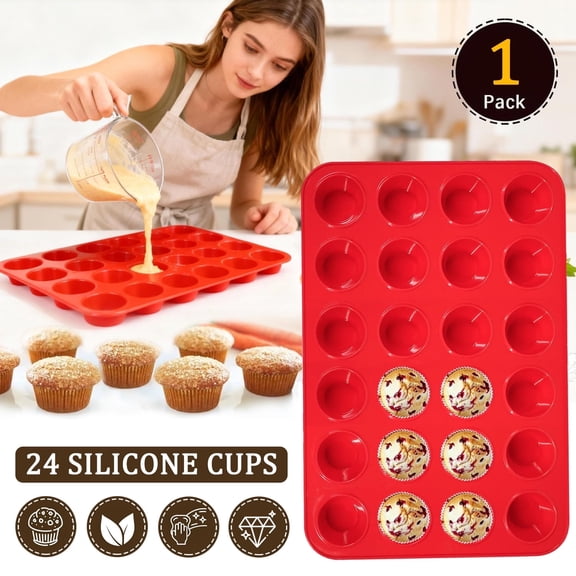 24 Cups Silicone muffin pans for baking, Silicone Muffin Pan, Mini Cupcake Pan,  Food Grade Silicone Baking Pan 1 Pack