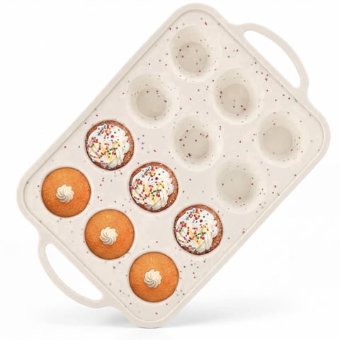 Silicone Muffin Pan for Baking, with Metal Reinforced Frame, 12 Cup Regular Size Cupcake Pan, Cupcake Baking Pan Bite Molds for Oven