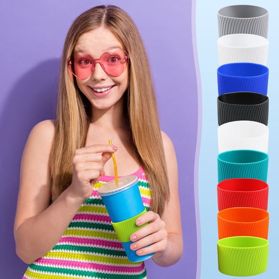 Silicone Mug Sleeve Reusable Insulated Beverage Holder Heat Resistant & Non-Slip Grip for Hot Drinks Coffee Cup Protector for Office Travel Commute