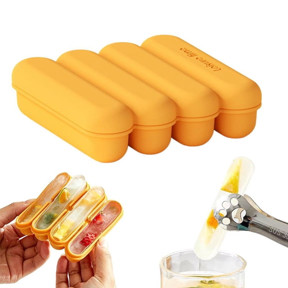 Silicone Narrow Ice Stick Cube Tray, Long Ices Stick Tray with Lid, 4-Cavity Cube Sticks Flexi Molds, Rectangular Narrow Ice