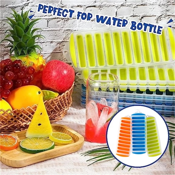 Silicone Narrow Ice Stick Tray, Easy Release Ice Mold, Stackable Flexible Reusable Freezer Tray, Slim Ice Sticks Fit Most Water Bottles, for Whiskey, Cocktails, Beverages & Daily Drinks