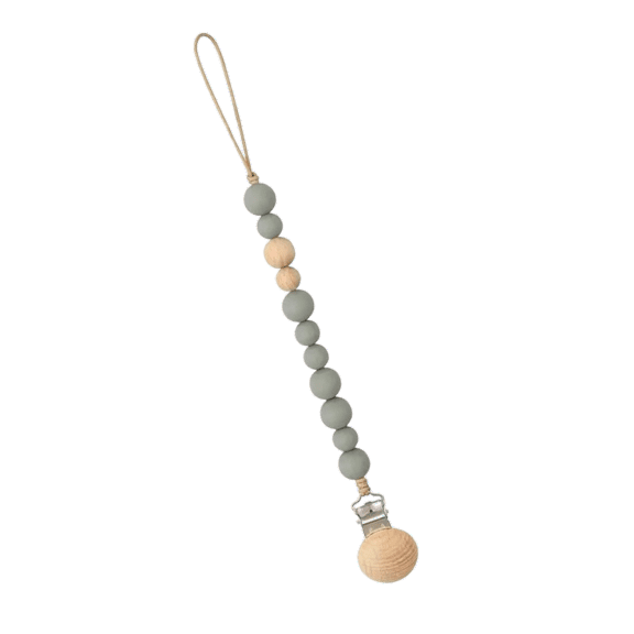 Silicone & Natural Wood Pacifier Clip: Eco-Friendly, Non-Toxic & Stylish Baby Soother Holder Sage Green