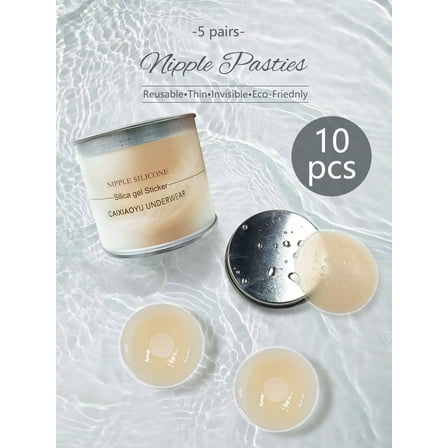 Silicone Nipple Covers - 5 Pairs, Women's Reusable Adhesive Invisible Pasties Nippleless Covers Round