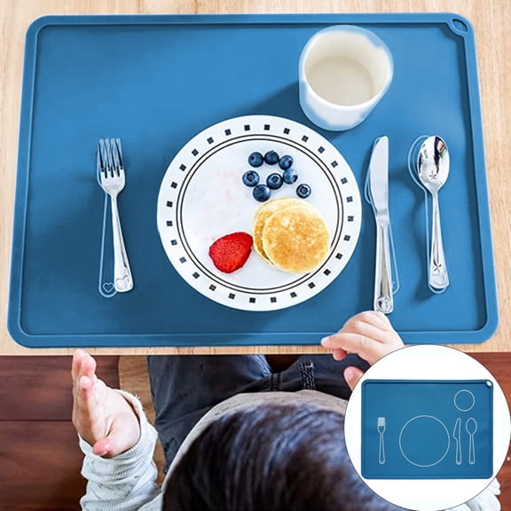 Silicone Non Slip Dining Placemat 16x12 Inches Dark Blue Foldable Table Mat For Home Kitchen Travel