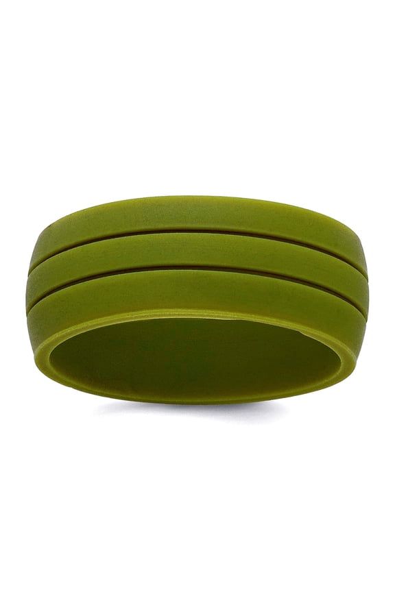 Silicone Olive Green 8.50mm Grooved Band Size 8 Ring for Women and Men