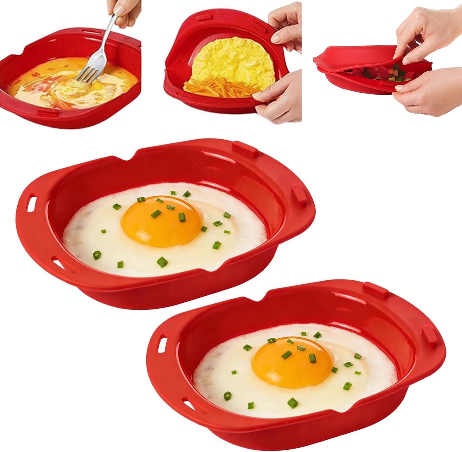 Silicone Omelet Maker, Silicone Microwave Omelet Maker, Microwave Omelette Maker Silicon𝐞,Nonstick Cooking Tray for Breakfast, Easy Egg Poacher Kitchen Gadget, BPA-Free (2)