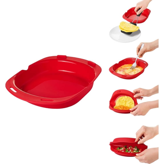 Silicone Omelet Maker, Silicone Microwave Omelet Maker, Silicones Omelets Makers for Microwave & Pan, Nonstick Cooking Tray for Breakfast, Easy Egg Poacher Kitchen Gadget (Red,1)