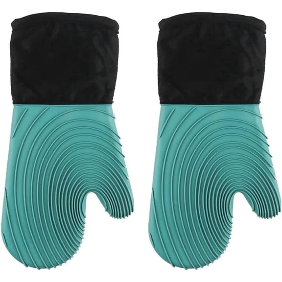 HEETLY 13.6-Inch Extra Long Waterproof Silicone Oven Mitts, 1 Pair, 500°F Heat Resistant for BBQ, Baking & Cooking,Dark green