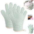 thumbnail image 1 of Silicone Oven Mitts with Fingers, Heat Resistant 450°F Waterproof Non-Slip Oven Gloves, Cotton Lined Kitchen Mitts for Home, Baking, BBQ, 2 Pcs (Green), 1 of 6
