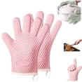 thumbnail image 1 of Silicone Oven Mitts with Fingers, Heat Resistant 450°F Waterproof Non-Slip Oven Gloves, Cotton Lined Kitchen Mitts for Home, Baking, BBQ, 2 Pcs (Pink), 1 of 6