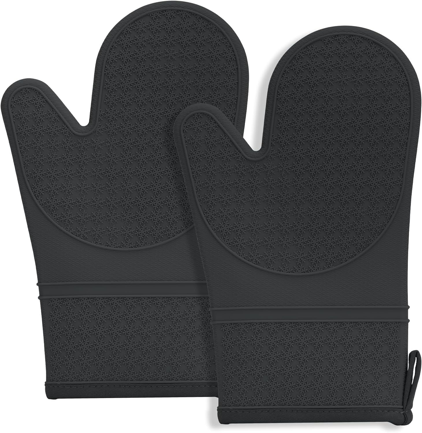 Black Silicone Heat-Resistant Oven Mitts with Non-Slip Grip, 2-Pack