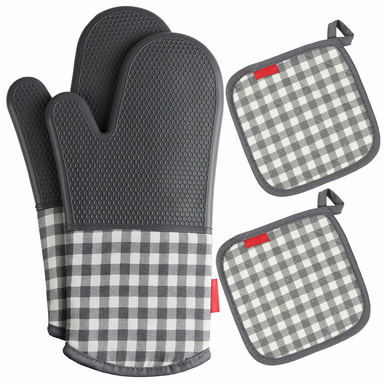 KLEX 1 Pair Extra Long Silicone and Cotton Oven Mitt and 2pcs