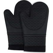 Cowin Silicone Oven Mitts Heat Resistant Oven Gloves to 446  Non-Slip with Quilted Liner Mitts for Cooking Baking and BBQ, Black