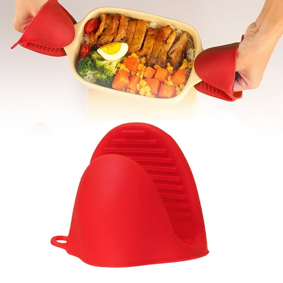 Silicone Oven Mitts Heat Resistant Pot Holder Set for Kitchens, 3 Pair Mini Cute Kitchen Mittens Silicone Pinch Grip, Small Short Oven Rubber Gloves for Air Fryer, Baking, Colorful,Red