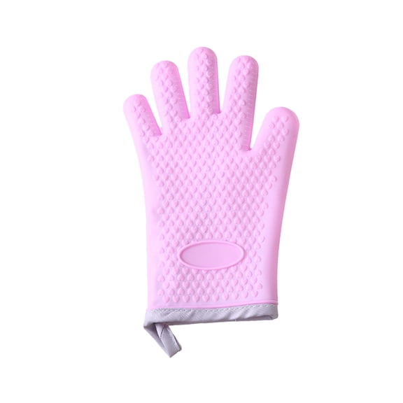 Silicone Oven Mitts Heat Resistant, Waterproof & Non-Slip Oven Gloves with Fingers, Cotton Lined Silicone Oven Gloves Kitchen Mitts for Baking Cooking Barbecue, Women (1pc, Pink)