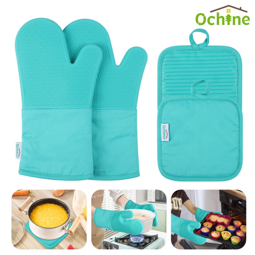 Silicone Oven Mitts and Pot Holders, 4Piece Set, Heavy Duty Cooking