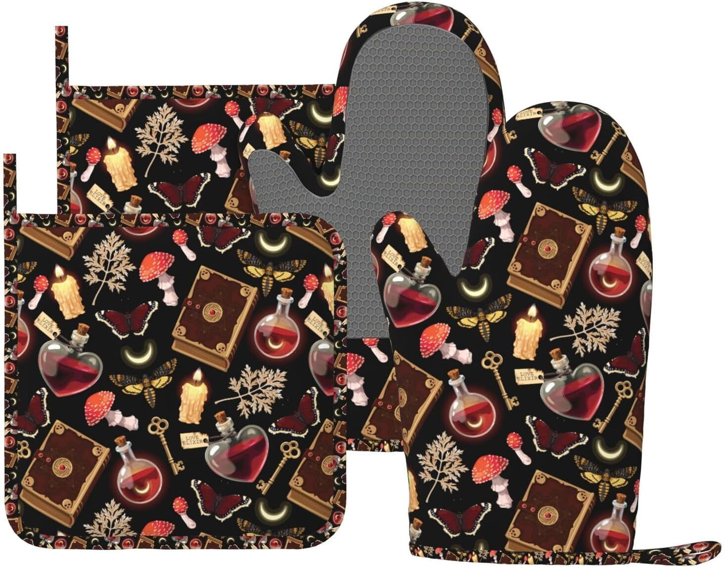 Silicone Oven Mitts Pot Holders Set Non-Slip Heat Resistant Kitchen Gloves Potholders 4 Pack Mitt
