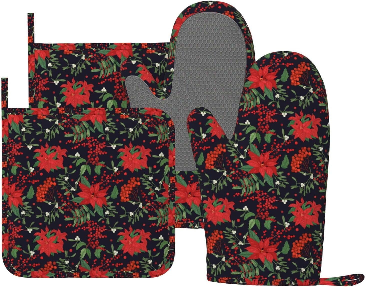 Silicone Oven Mitts Pot Holders Set Non-Slip Heat Resistant Kitchen Gloves Potholders 4 Pack Mitt