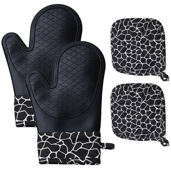 Silicone Oven Mitts and Pot Holders Sets, Heat Resistant Kitchen Oven Gloves, Extra Long Silicone Oven Gloves, Non-Slip Potholders Hot Pads for Kitchen , Cooking , Baking , BBQ, 4 Pieces