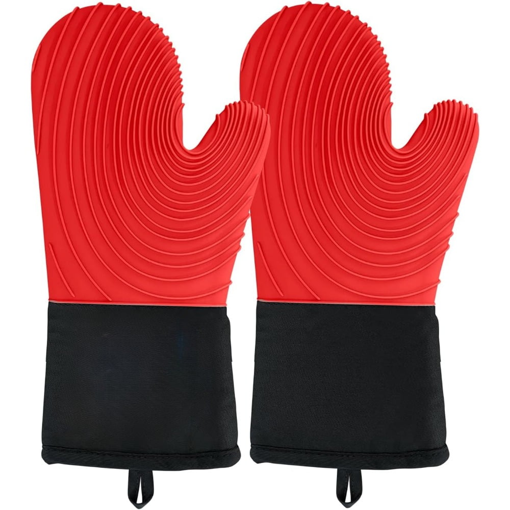 Silicone Oven Mitts - Red Oven Mitts Heat Resistant 500F 13.6 in Soft ...