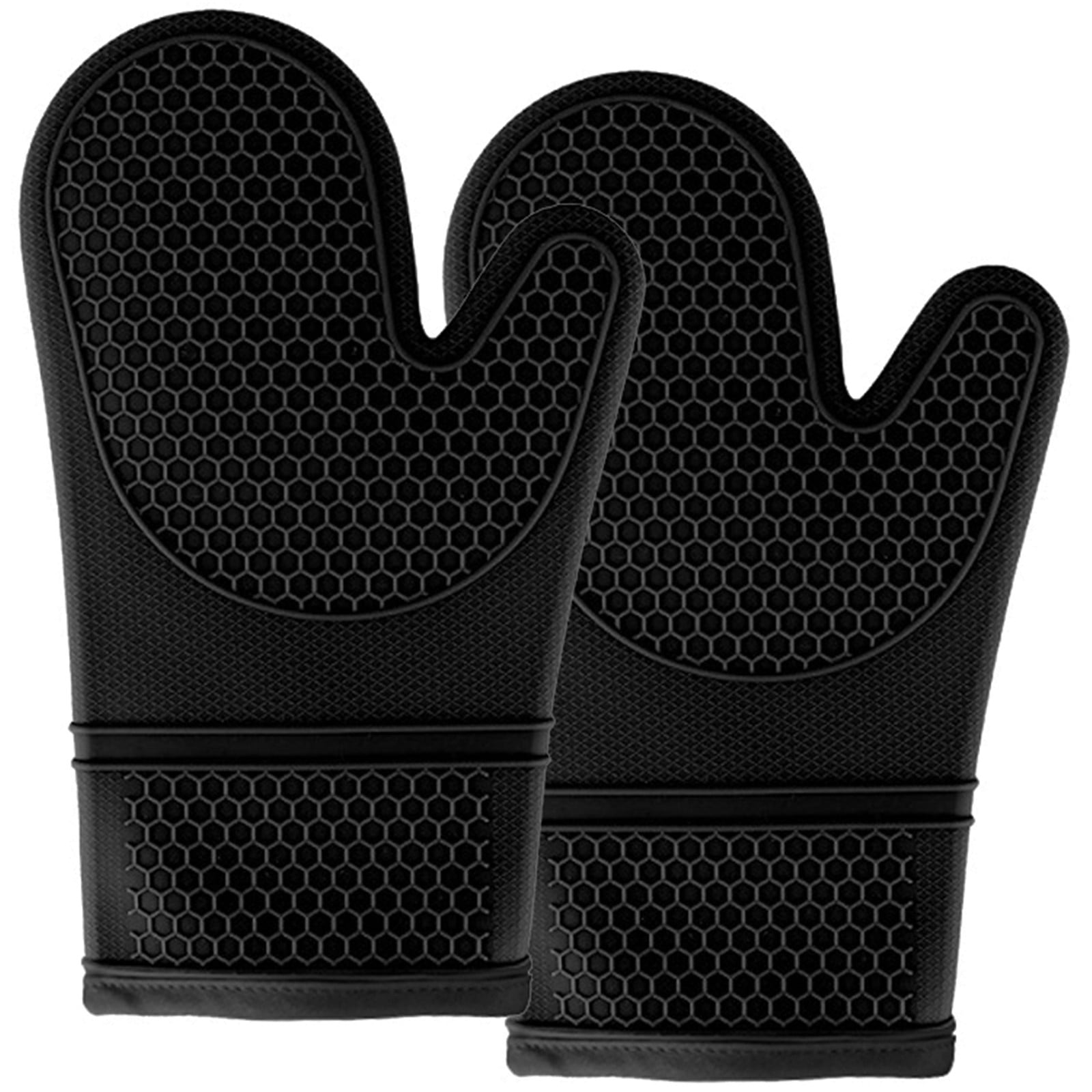 Silicone Oven Mitts Set Black Oven Mitts Heat Resistant 500F Grippy