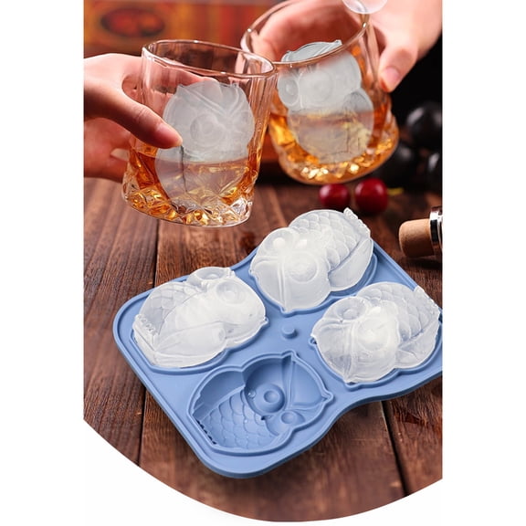 Silicone Owl Ice Cube Mold, Fun Owl Shaped Ice Cube Trays for Whiskey Cocktails, Large Slow Melting Reusable Green Flexible Ice Sphere Maker