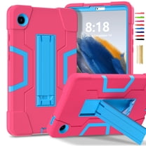 Silicone PC Case for Samsung Galaxy Tab A11 11.0" 2025 SM-X133 / SM-X135, Heavy Duty Protection Military Grade Shockproof Rugged Non-Slip Tablet Cover for Kids with Adjustable Kickstand, Rose Blue